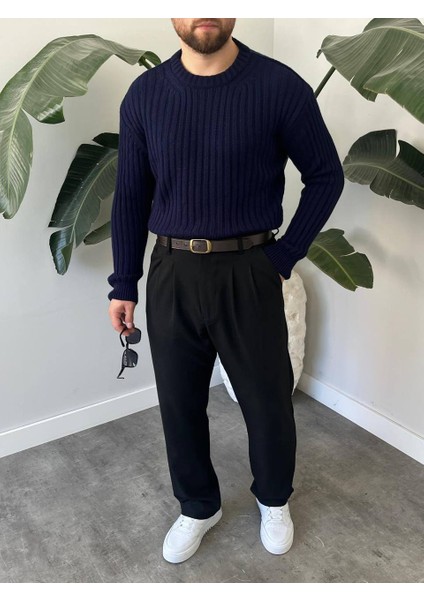 Bayaygun 5102 Oversize Bisiklet Yaka Triko Kazak Kazak_lacivert