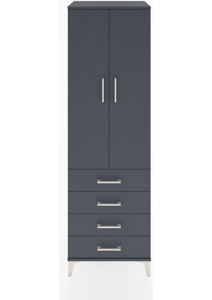 Hyperion Dolap 3 Raflı 4 Çekmeceli 2 Kapaklı 60X44X195 Antrasit-Antrasit