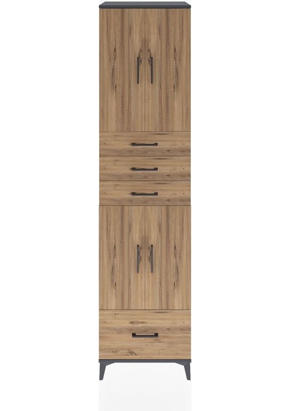 Hyperion Dolap 4 Raflı 4 Çekmeceli 4 Kapaklı 60X44X243 Antrasit-Çam