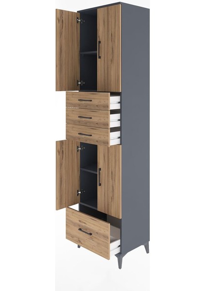 Hyperion Dolap 4 Raflı 4 Çekmeceli 4 Kapaklı 60X44X243 Antrasit-Çam fırsatları