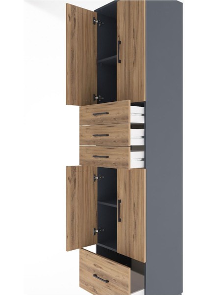Hyperion Dolap 4 Raflı 4 Çekmeceli 4 Kapaklı 60X44X243 Antrasit-Çam indirimleri