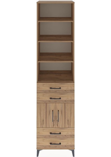 Hyperion Dolap 5 Raflı 4 Çekmeceli 2 Kapaklı 60X44X243 Çam-Çam