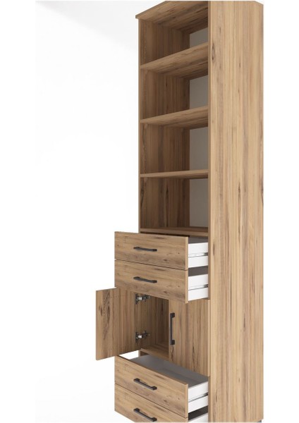 Hyperion Dolap 5 Raflı 4 Çekmeceli 2 Kapaklı 60X44X243 Çam-Çam indirimleri