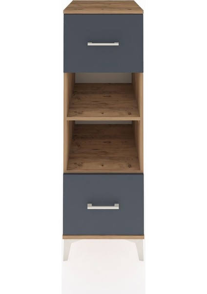 Kronos Dolap 2 Raflı 2 Çekmeceli 44X59X134 Çam-Antrasit