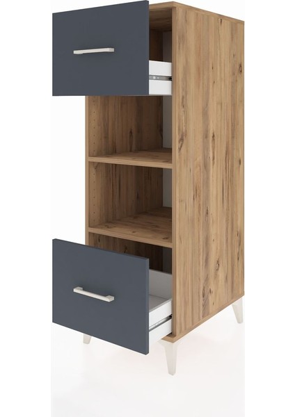 Kronos Dolap 2 Raflı 2 Çekmeceli 44X59X134 Çam-Antrasit fırsatları