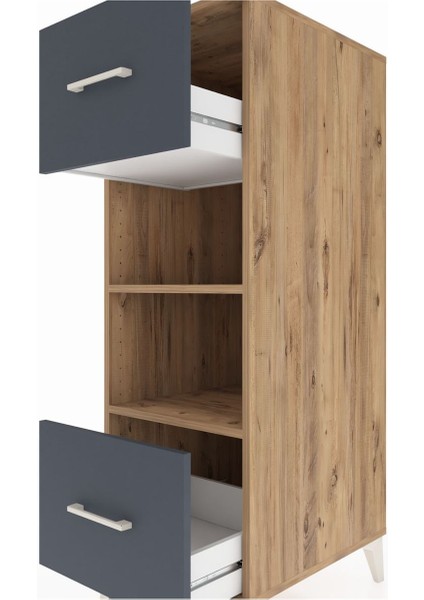 Kronos Dolap 2 Raflı 2 Çekmeceli 44X59X134 Çam-Antrasit indirimleri