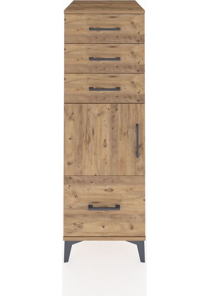 Kronos Dolap Tek Raflı 3 Çekmeceli Tek Kapaklı 44X59X134 Çam-Çam