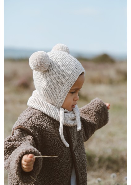 Ponponlu Unisex El Örgüsü Bebek/çocuk Bere-Boyunluk Takımı