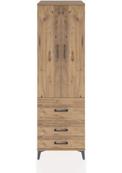 Hyperion Dolap 2 Raflı 3 Çekmeceli Tek Askılı 60X44X195 Çam-Çam