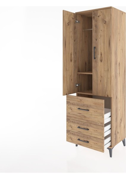 Hyperion Dolap 2 Raflı 3 Çekmeceli Tek Askılı 60X44X195 Çam-Çam fırsatları