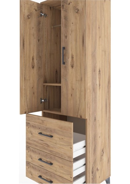 Hyperion Dolap 2 Raflı 3 Çekmeceli Tek Askılı 60X44X195 Çam-Çam indirimleri