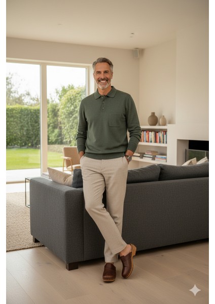 Erkek Kazak Premium Yün Tarzı Klasik Polo Yaka Düğmeli Cepli Rahat Tam Kalıp indirimleri