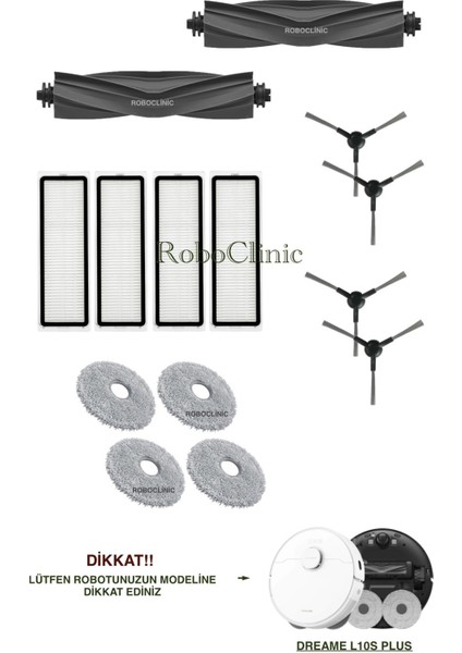 Dreame L10S Plus Yedek Ana Fırça, Yan Fırça, Hepa Filtre, Mop - 14 Parça