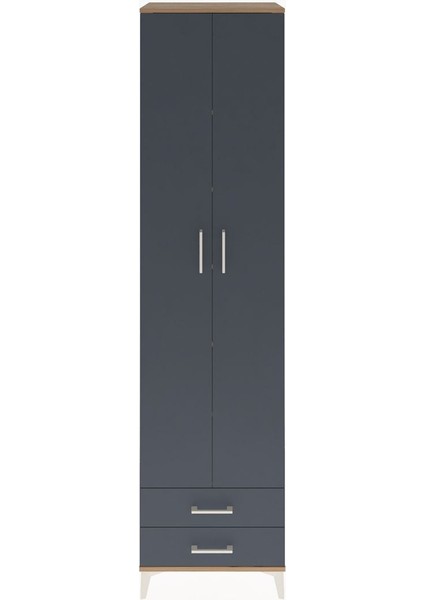 Hyperion Dolap 6 Raflı 2 Çekmeceli 2 Kapaklı 60X44X243 Çam-Antrasit