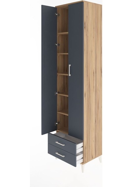 Hyperion Dolap 6 Raflı 2 Çekmeceli 2 Kapaklı 60X44X243 Çam-Antrasit fırsatları