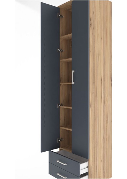 Hyperion Dolap 6 Raflı 2 Çekmeceli 2 Kapaklı 60X44X243 Çam-Antrasit indirimleri