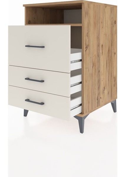 Kronos Komodin Tek Raflı 3 Çekmeceli 60X59X96 Çam-Aytaşı fırsatları