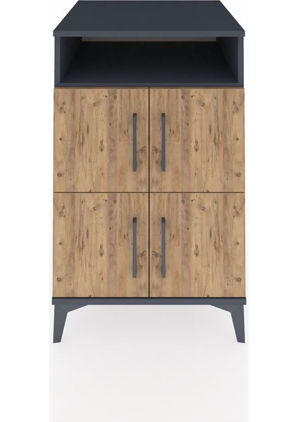 Kronos Komodin 2 Raflı 4 Kapaklı 60X59X96 Antrasit-Çam