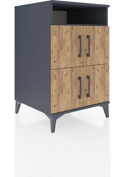 Kronos Komodin 2 Raflı 4 Kapaklı 60X59X96 Antrasit-Çam fiyatları