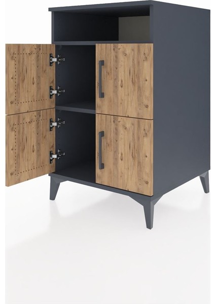 Kronos Komodin 2 Raflı 4 Kapaklı 60X59X96 Antrasit-Çam fırsatları