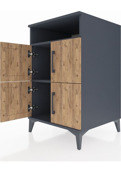Kronos Komodin 2 Raflı 4 Kapaklı 60X59X96 Antrasit-Çam indirimleri