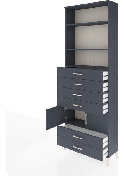 Arges Dolap 4 Raflı 6 Çekmeceli 2 Kapaklı 88X30X243 Antrasit-Antrasit fırsatları