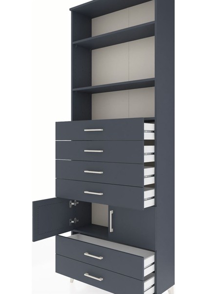 Arges Dolap 4 Raflı 6 Çekmeceli 2 Kapaklı 88X30X243 Antrasit-Antrasit indirimleri