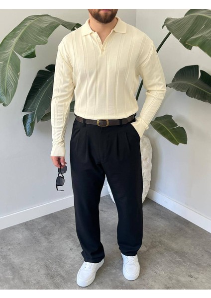 Bayaygun 6560 Fitilli Düğmeli Yaka Kazak_bej