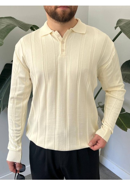 Bayaygun 6560 Fitilli Düğmeli Yaka Kazak_bej modelleri