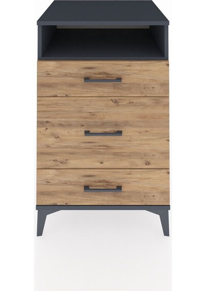 Kronos Komodin Tek Raflı 3 Çekmeceli 60X59X96 Antrasit-Çam