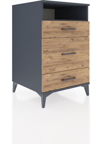 Kronos Komodin Tek Raflı 3 Çekmeceli 60X59X96 Antrasit-Çam fiyatları