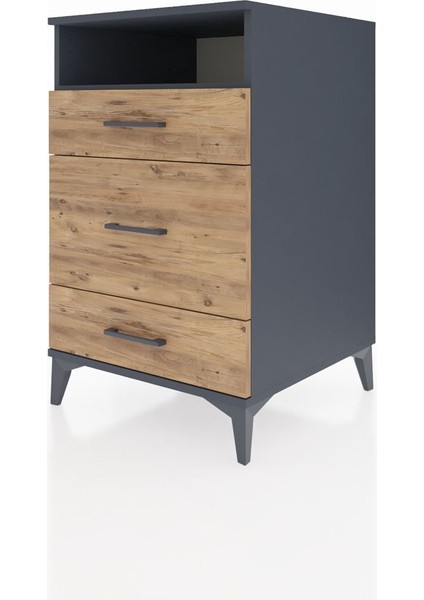 Kronos Komodin Tek Raflı 3 Çekmeceli 60X59X96 Antrasit-Çam modelleri