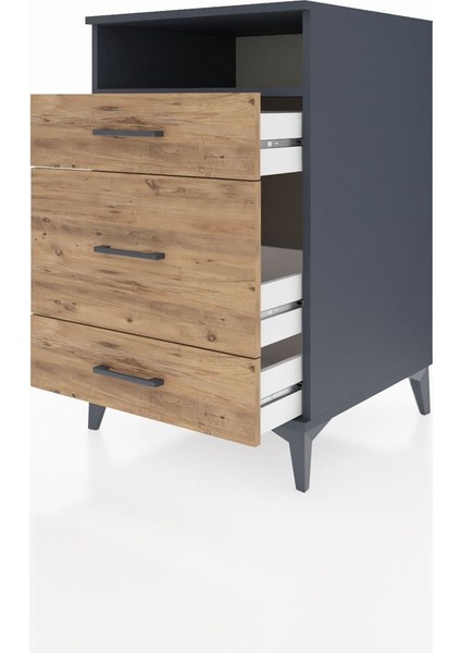 Kronos Komodin Tek Raflı 3 Çekmeceli 60X59X96 Antrasit-Çam fırsatları