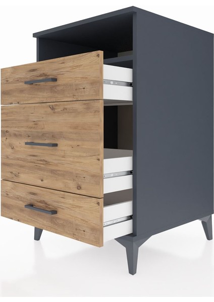 Kronos Komodin Tek Raflı 3 Çekmeceli 60X59X96 Antrasit-Çam indirimleri