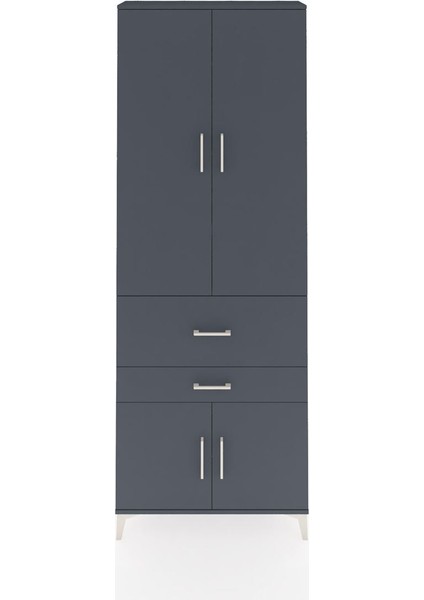 Arges Dolap 5 Raflı 2 Çekmeceli 4 Kapaklı 88X30X243 Antrasit-Antrasit