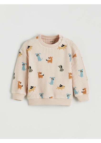 Yeni Sezon Bisiklet Yaka Baskılı Erkek Bebek Sweatshirt