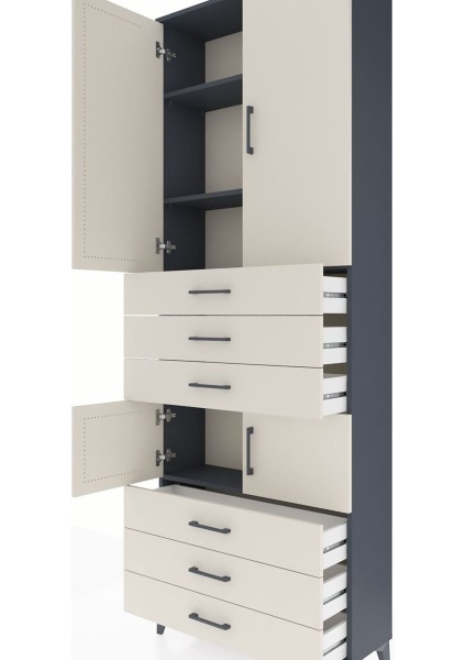 Arges Dolap 4 Raflı 6 Çekmeceli 4 Kapaklı 88X30X243 Antrasit-Aytaşı indirimleri