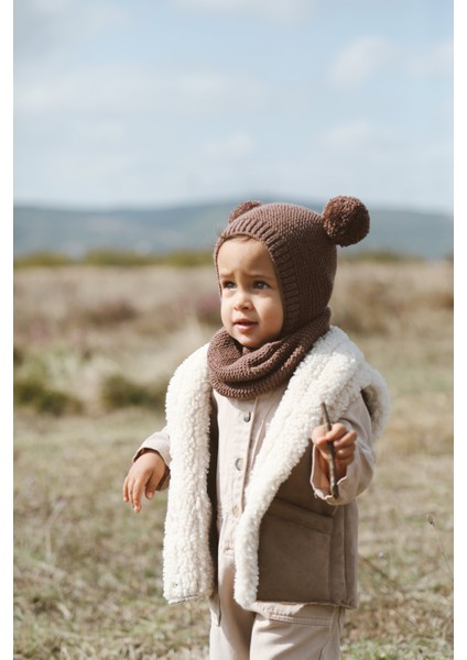 Ponponlu Unisex El Örgüsü Bebek/çocuk Bere-Boyunluk Takımı