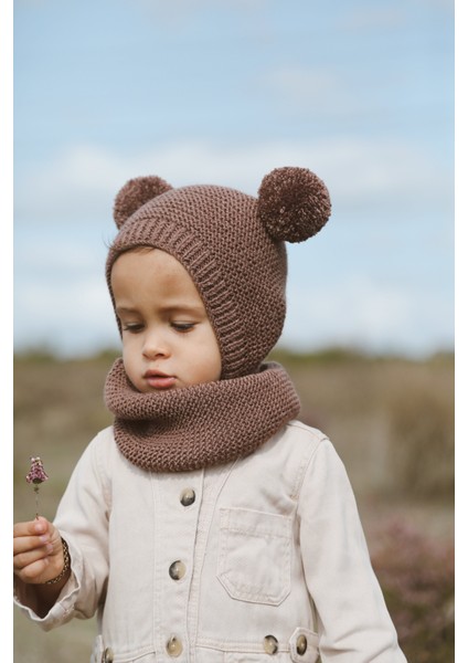 Ponponlu Unisex El Örgüsü Bebek/çocuk Bere-Boyunluk Takımı