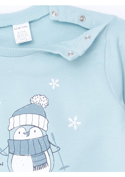 Yeni Sezon Bisiklet Yaka Uzun Kollu Baskılı Erkek Bebek Sweatshirt 2'li modelleri