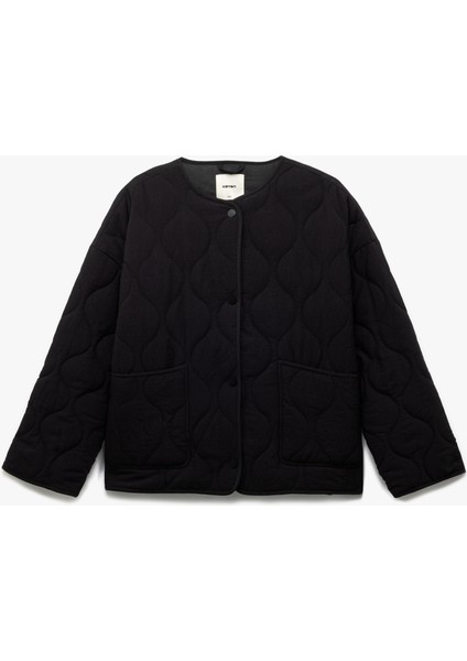 Çıt Çıt Düğme Kapamalı Cepli Uzun Kollu Bisiklet Yaka Kapitone Mevsimlik Ceket fırsatları