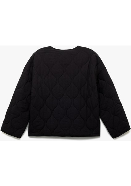 Çıt Çıt Düğme Kapamalı Cepli Uzun Kollu Bisiklet Yaka Kapitone Mevsimlik Ceket indirimleri