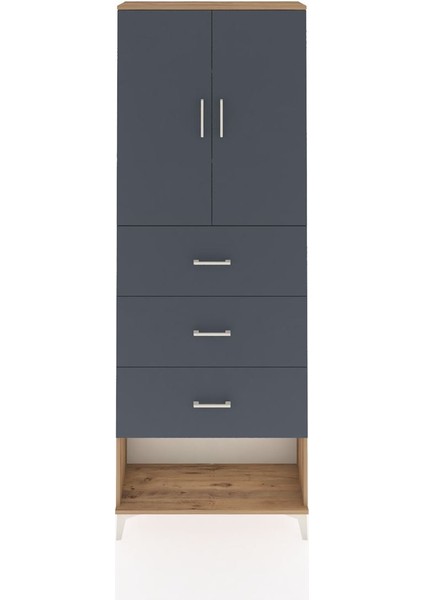 Arges Dolap 3 Raflı 3 Çekmeceli 2 Kapaklı 88X30X243 Çam-Antrasit