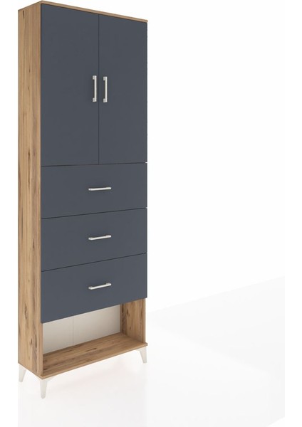 Arges Dolap 3 Raflı 3 Çekmeceli 2 Kapaklı 88X30X243 Çam-Antrasit fiyatları