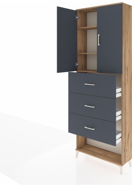 Arges Dolap 3 Raflı 3 Çekmeceli 2 Kapaklı 88X30X243 Çam-Antrasit fırsatları