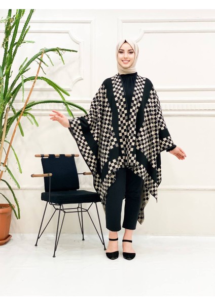 Triko 38-50 Beden Uyumlu Kadın Desenli Pelerin(Panço)