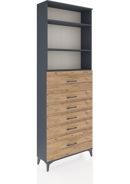 Arges Dolap 3 Raflı 6 Çekmeceli 88X30X243 Antrasit-Çam fiyatları