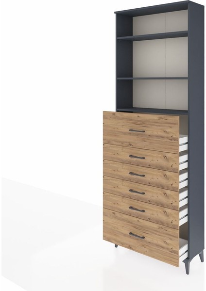 Arges Dolap 3 Raflı 6 Çekmeceli 88X30X243 Antrasit-Çam fırsatları