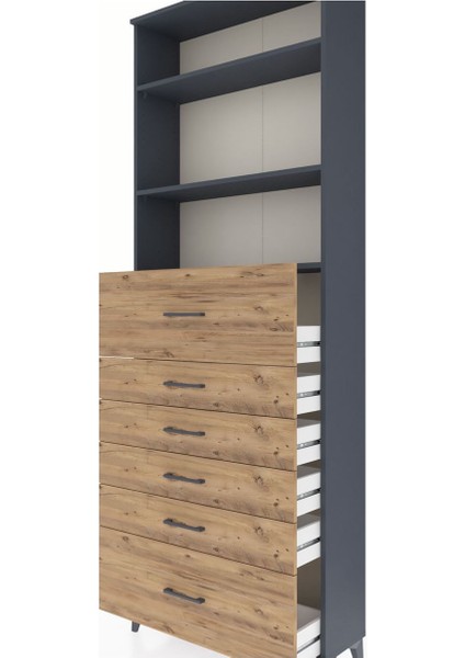 Arges Dolap 3 Raflı 6 Çekmeceli 88X30X243 Antrasit-Çam indirimleri