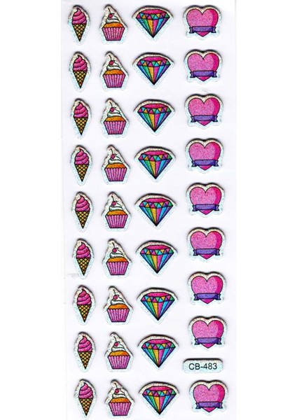 Sticker Kabartmalı Sticker Defter Planlayıcı Etiket (CB483) 16X7 Cm- Elmas Kalp Dondurma fiyatları